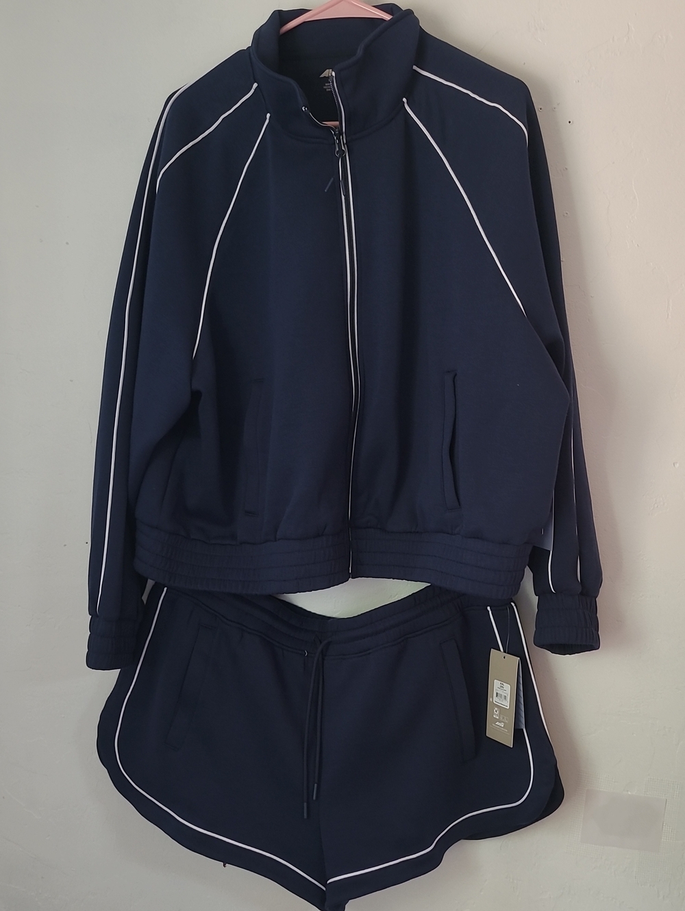 Avia Navy Blue Track Jacket and Shorts Set with White Piping